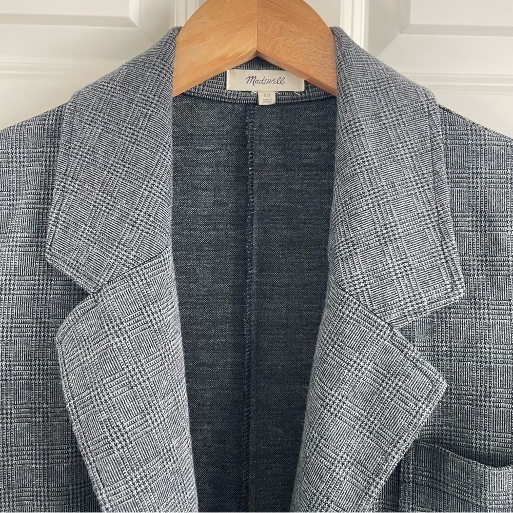 Madewell Gray Plaid Oversized Blazer Jacket Sweater Open Front - Picture 2 of 11